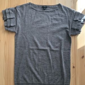 Ann Taylor Grey Sweater Shirt with Ruffled Sleeves